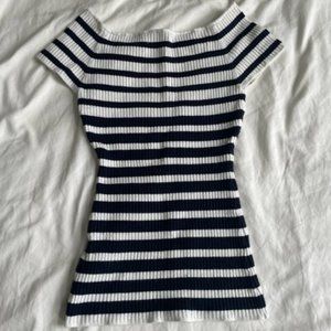Vintage Blue and White Striped Boatneck Top